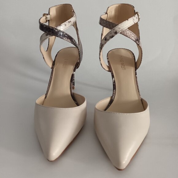 BNIB Nine West Paddysday Heels Pointed Toe Snakeskin print strap Multiple Sizes - Picture 1 of 10